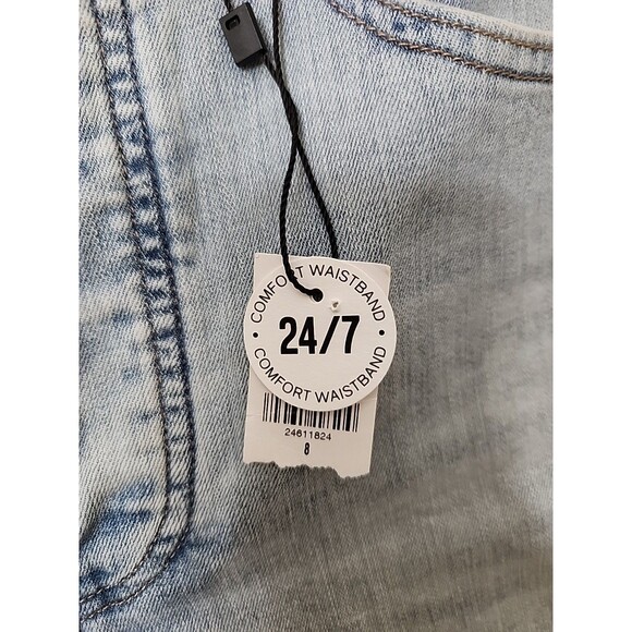 Express Straight Super High Rise Jeans Womens 8 Blue Light Wash Button Fly NEW - Picture 5 of 11